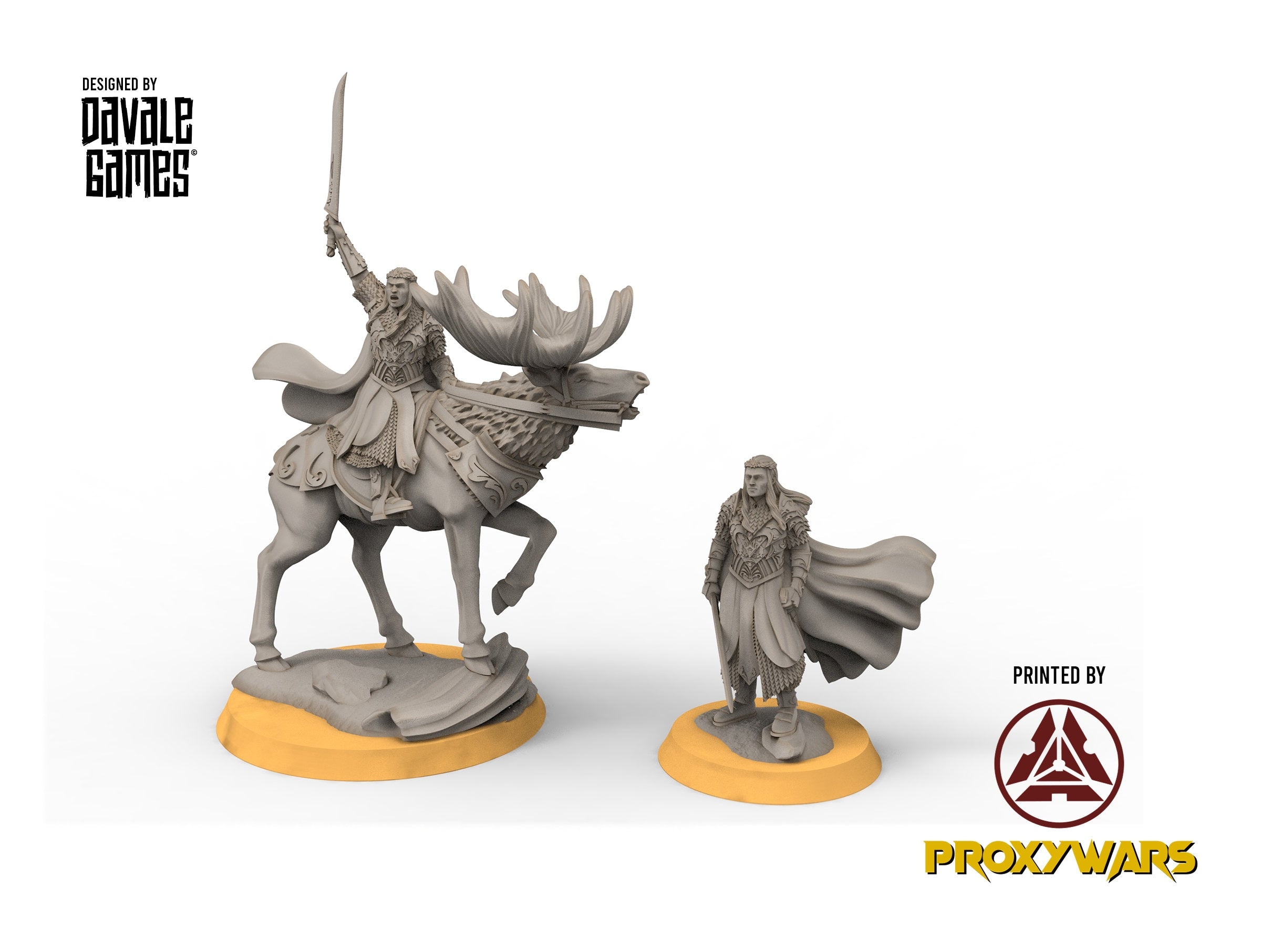 Darkwood - Wooden Elf king on Elk, Middle rings miniatures pour wargame D&D, SDA...