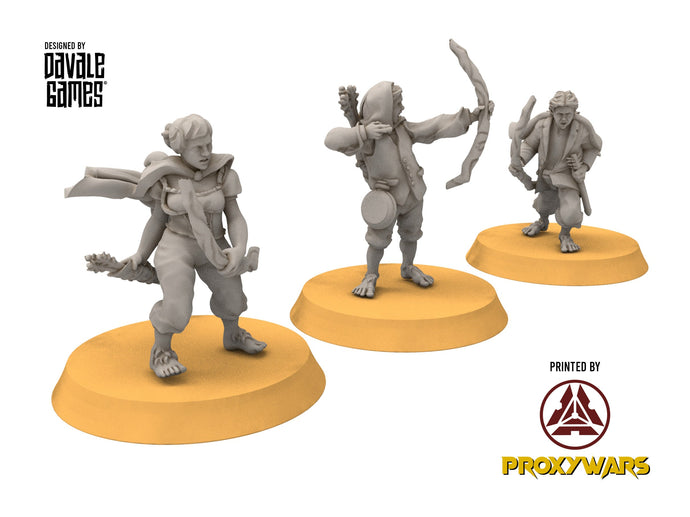 Halfmen - Gnome Halfling Militia with bows, Middle rings miniatures for wargame D&D, DnD, LOTR...