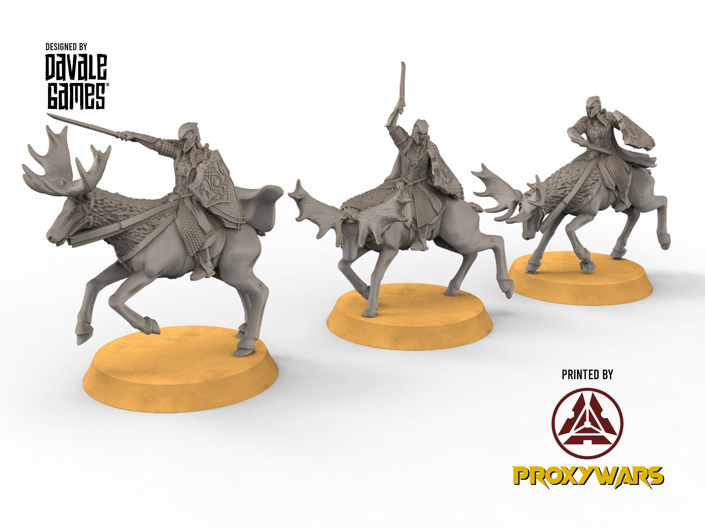 Darkwood - Armoured Wood elves on Elk, Middle rings miniatures pour wargame D&D, SDA...