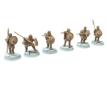 Load image into Gallery viewer, Vendel Era - Dark Age Spearmen fighting, Germanic Tribe Warband, 7 century, miniatures 28mm for wargame Historical... Medbury miniature
